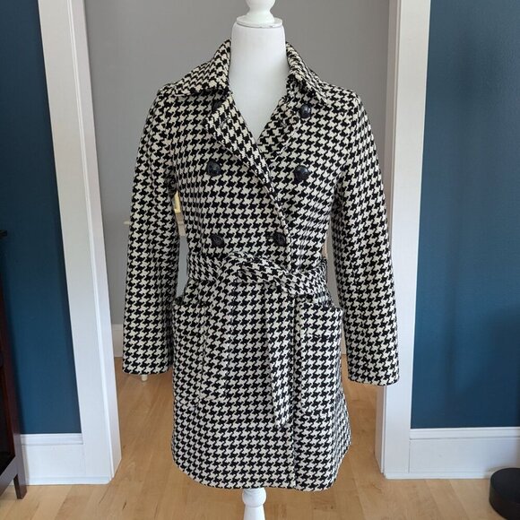 Michael Kors Women's Wool Coat Size 4 Black & White Trench Coat - Picture 1 of 13